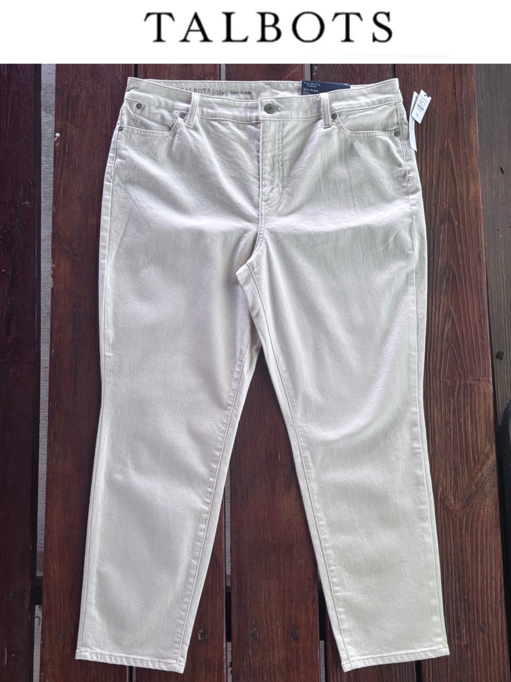 NWT Talbots Flawless Slim Ankle Jeans cream white 16P
